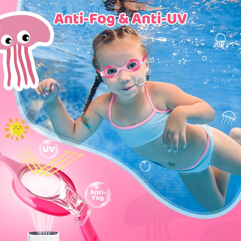Vvinca Kids Swim Goggles with Fabric Strap No Tangle Pain-Free, Anti-Fog Swimming Pool Goggle No Leak for Toddlers Girls Boys - Image 4